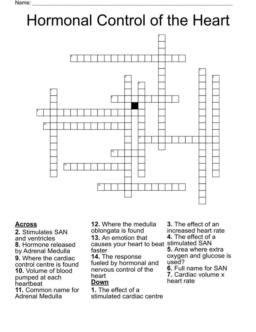 Hormonal Control of the Heart Crossword