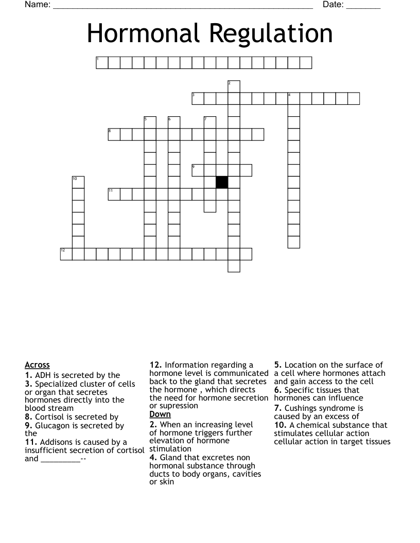 Hormonal Regulation  Crossword