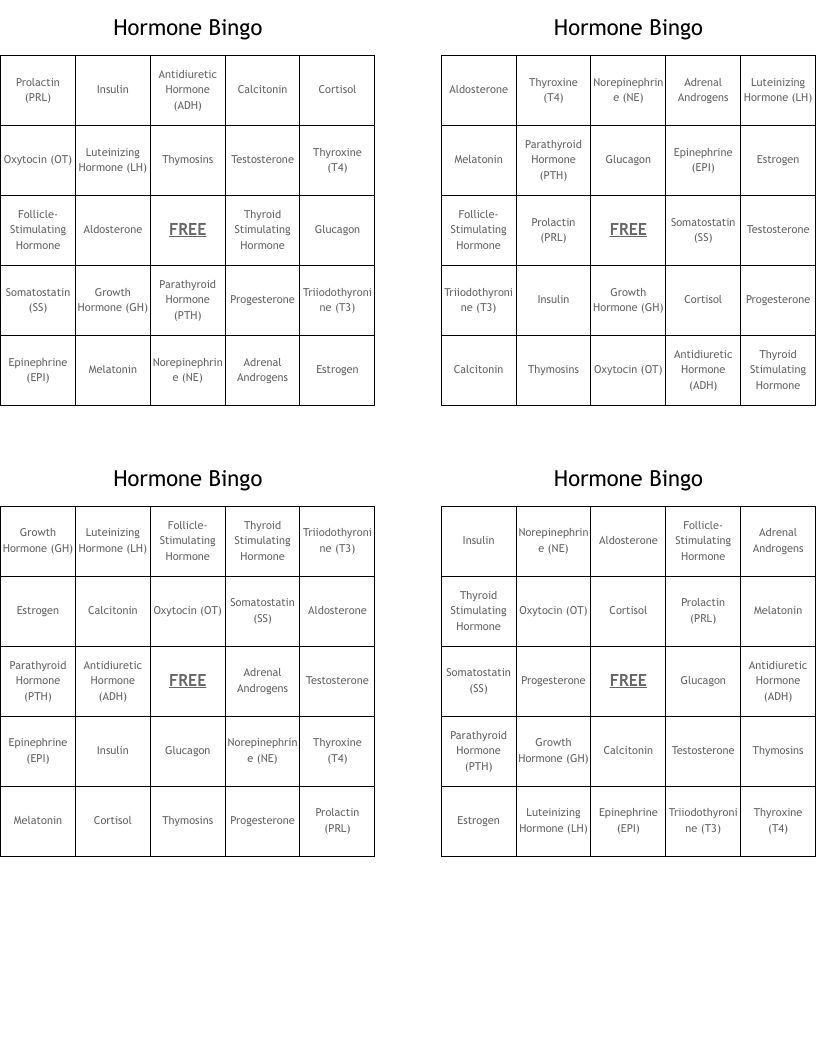 Hormone Bingo