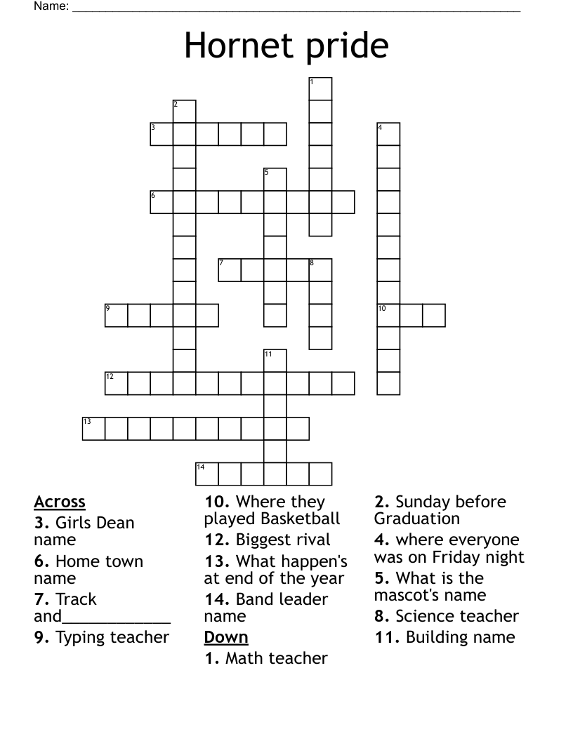 Hornet pride Crossword