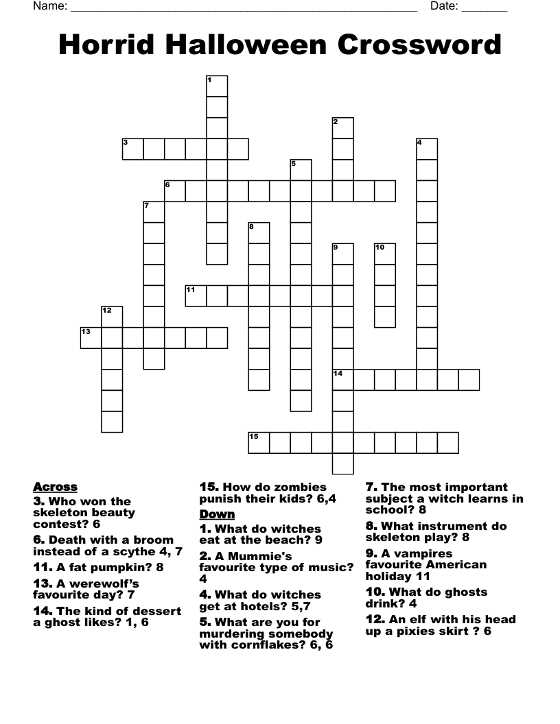 Horrid Halloween Crossword