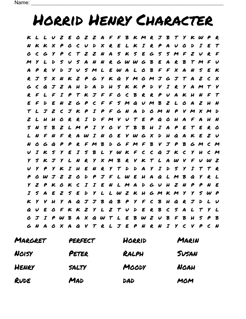 Horrid Henry Character  Word Search