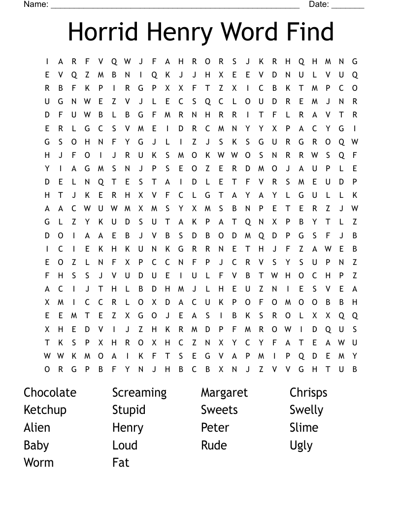 Horrid Henry Word Find Word Search