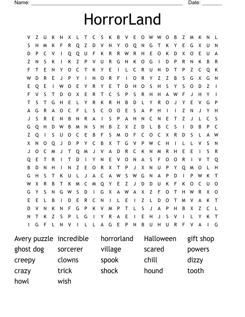 HorrorLand Word Search