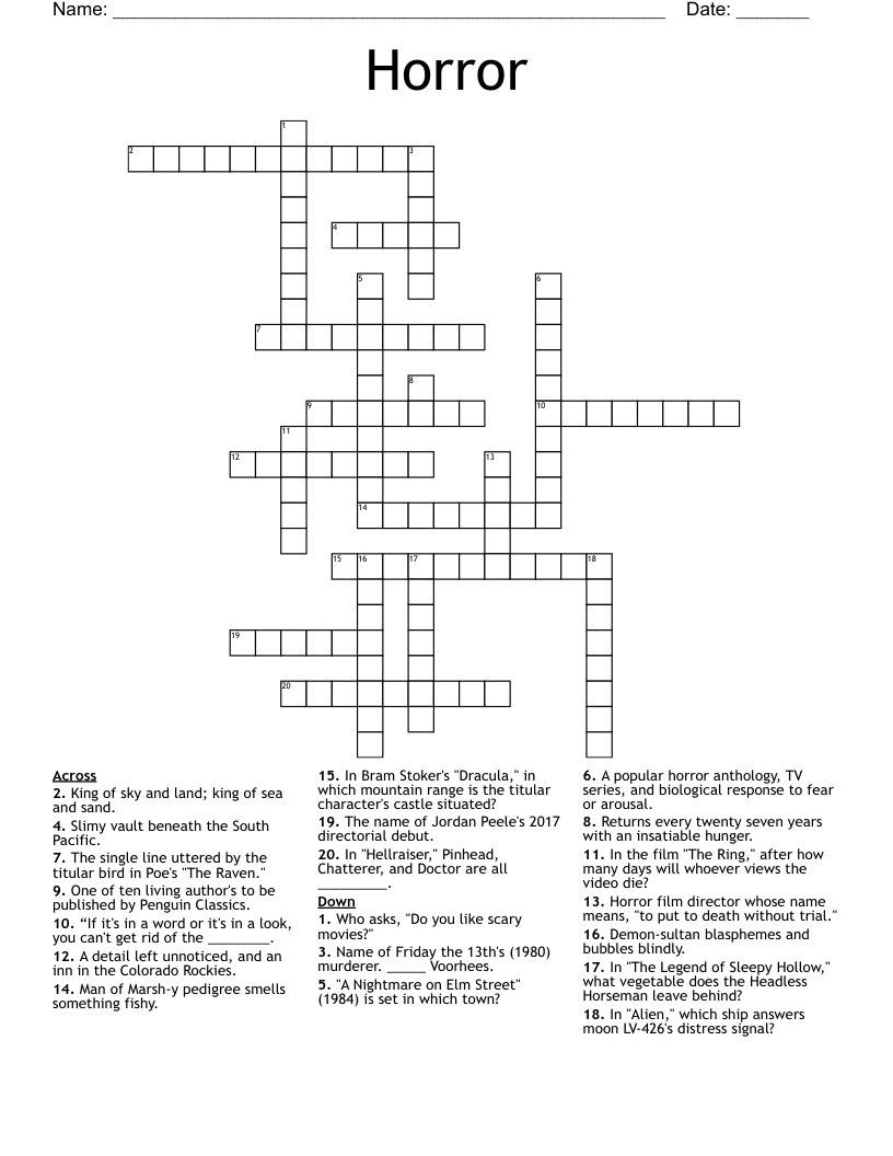 Horror Crossword