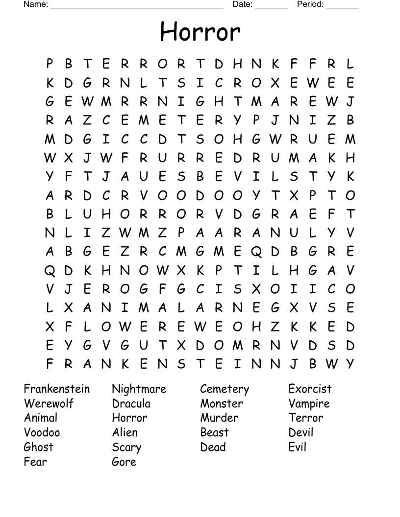 Horror Word Search
