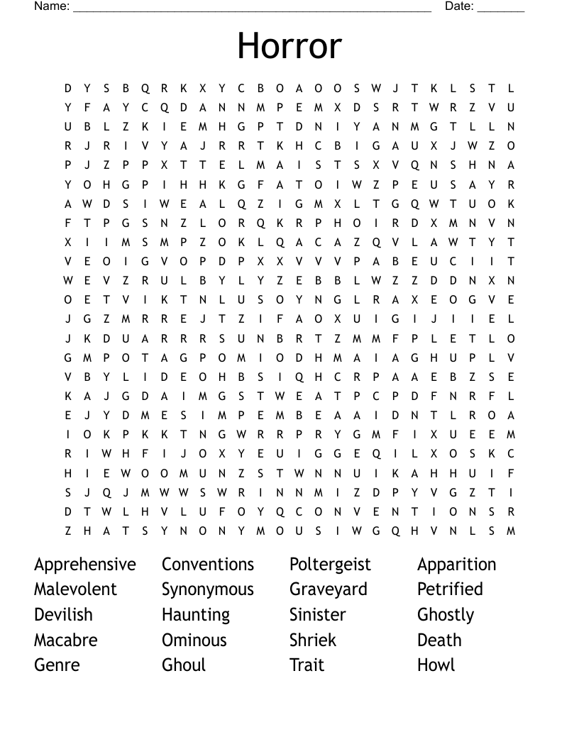 Horror Word Search