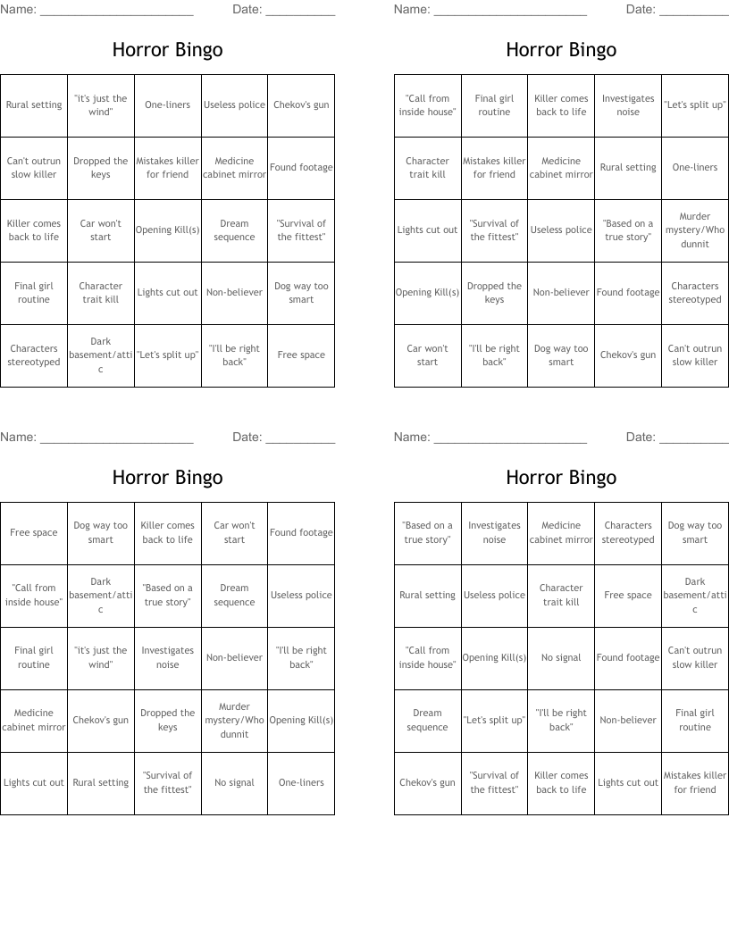 Horror Bingo
