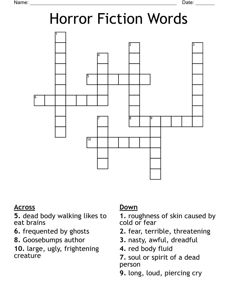 Horror Fiction Words Crossword