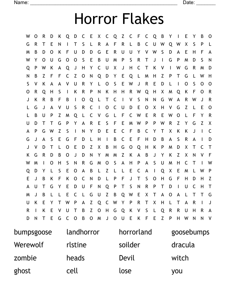Horror Flakes Word Search