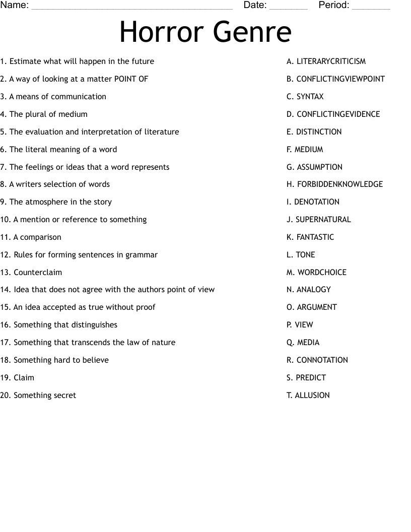 Horror Genre Worksheet