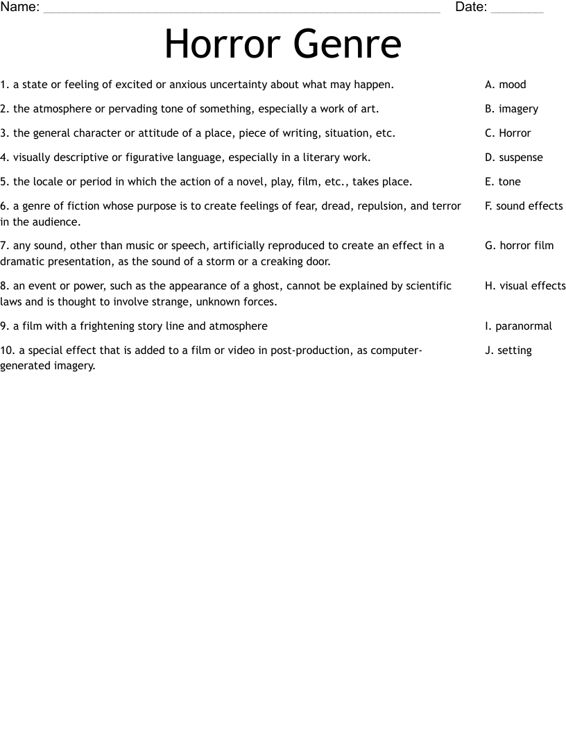 Horror Genre  Worksheet
