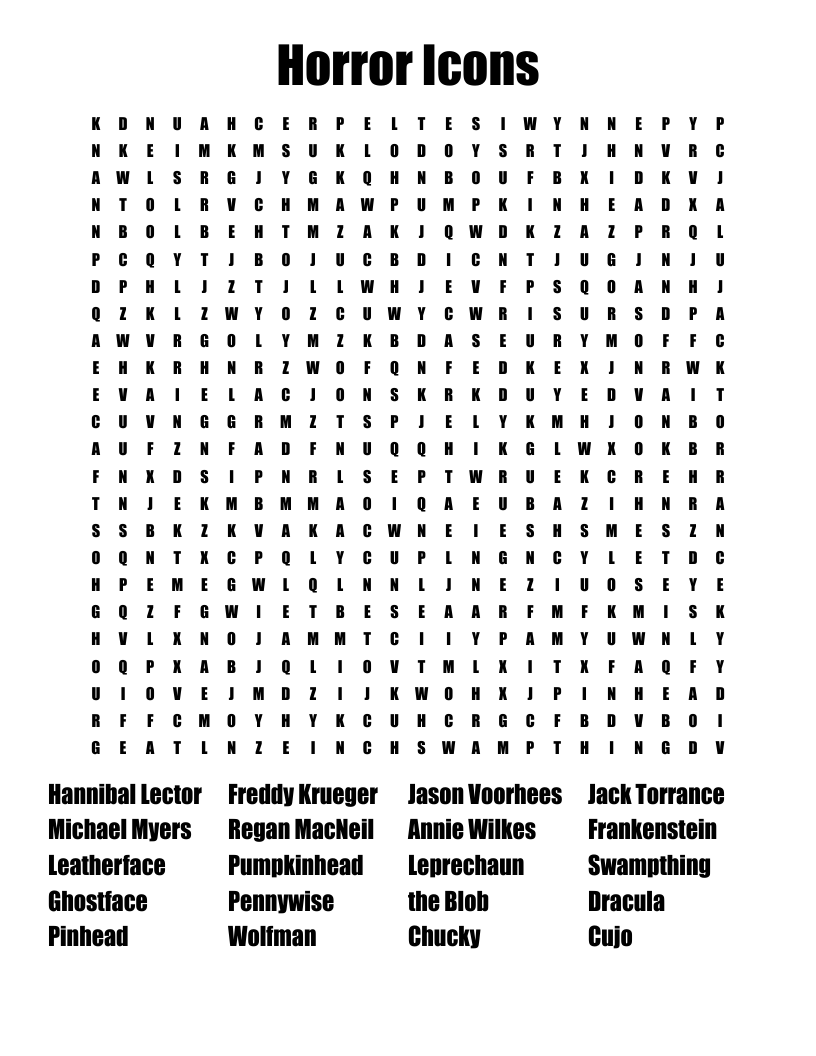 Horror Icons  Word Search