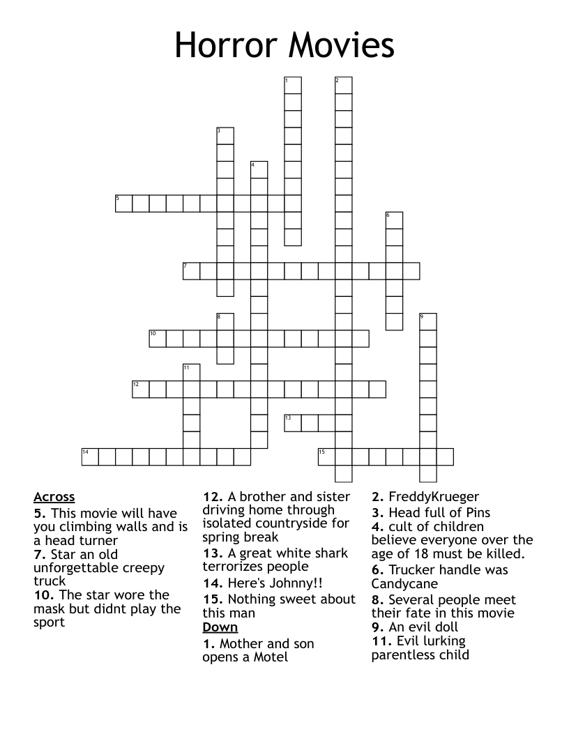 Horror Movies Crossword