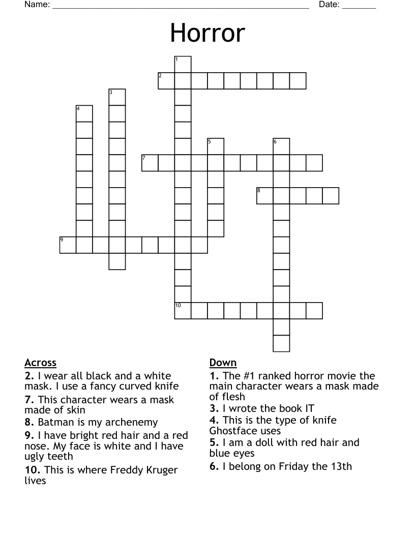 Horror  Crossword