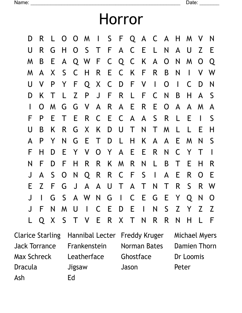 Horror  Word Search