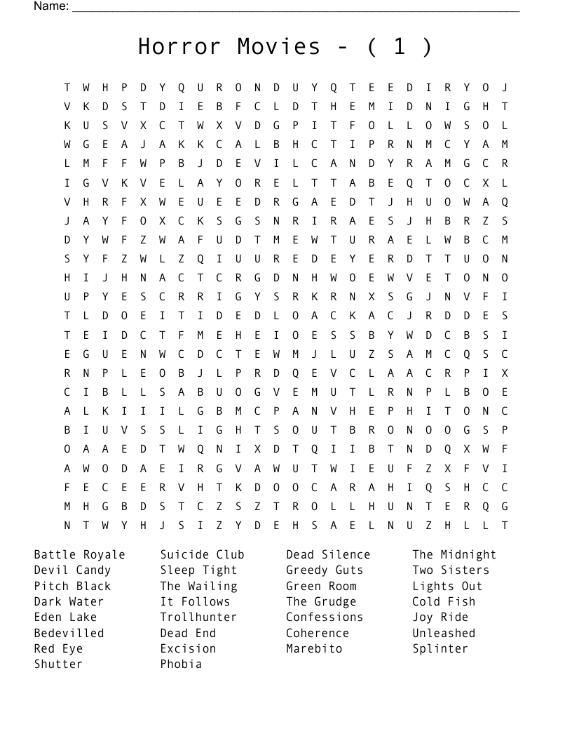 Horror    Movies    -    (  1  ) Word Search