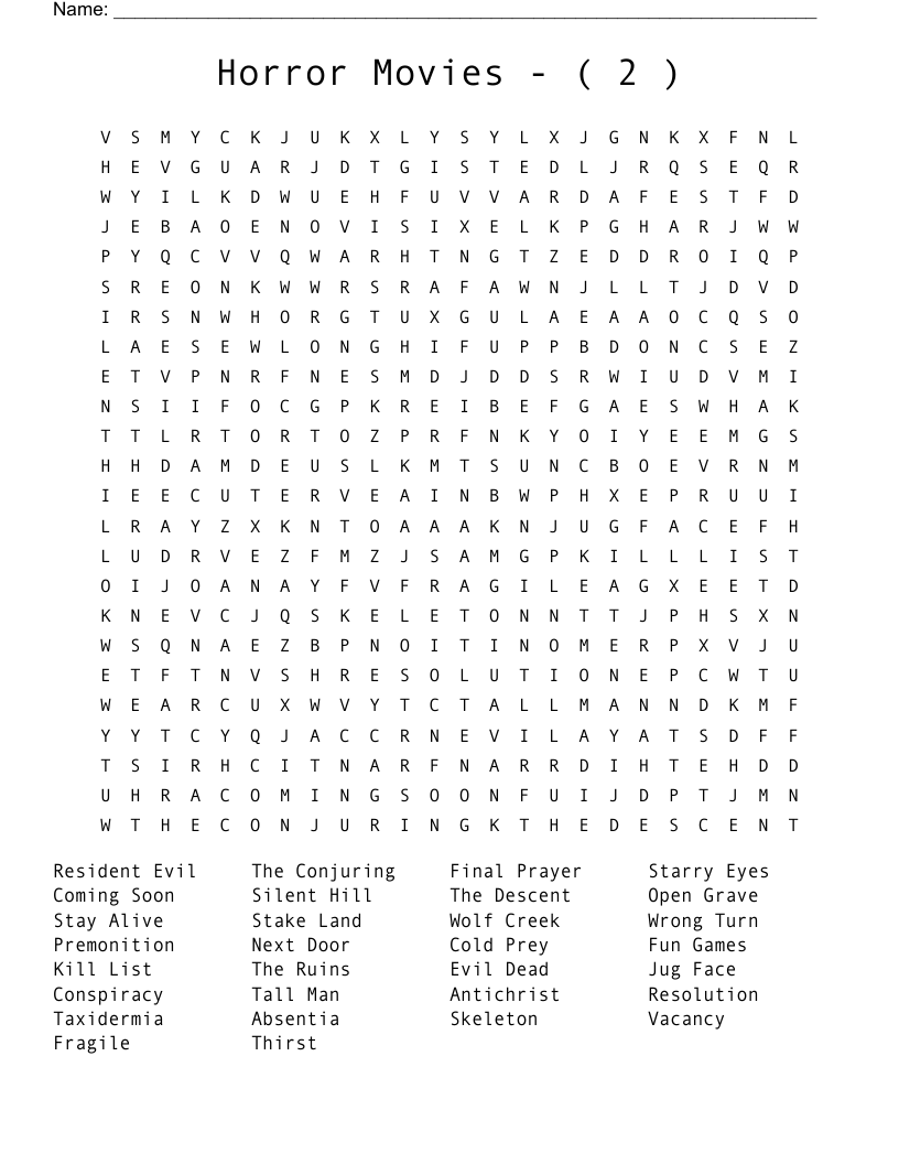 Horror    Movies    -    (  2  ) Word Search