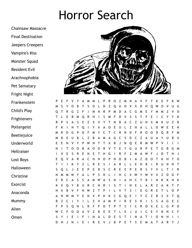 Horror Search  Word Search