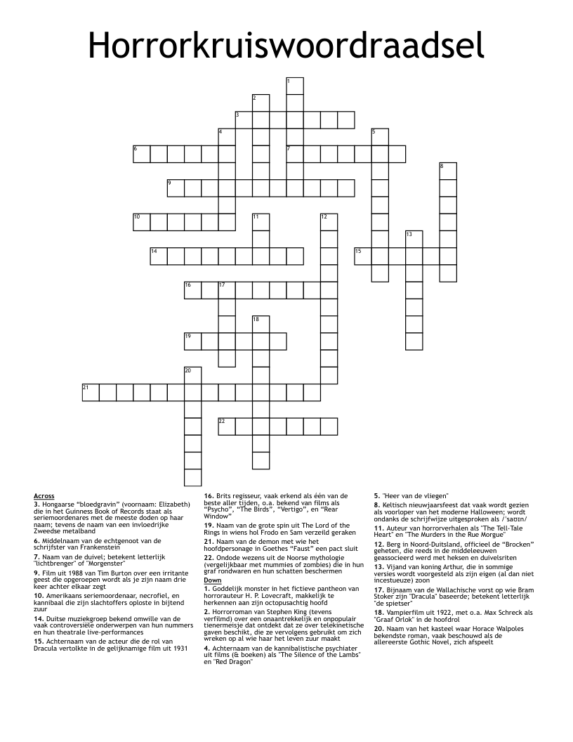 Horrorkruiswoordraadsel Crossword