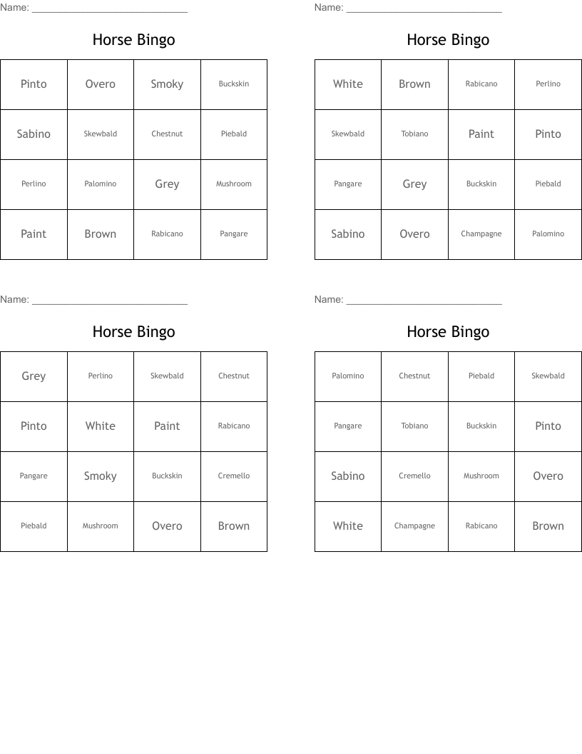 Horse Bingo