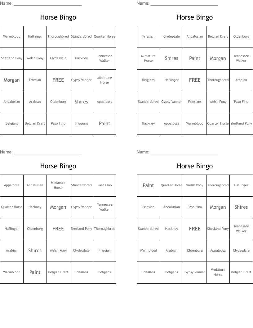 Horse Bingo