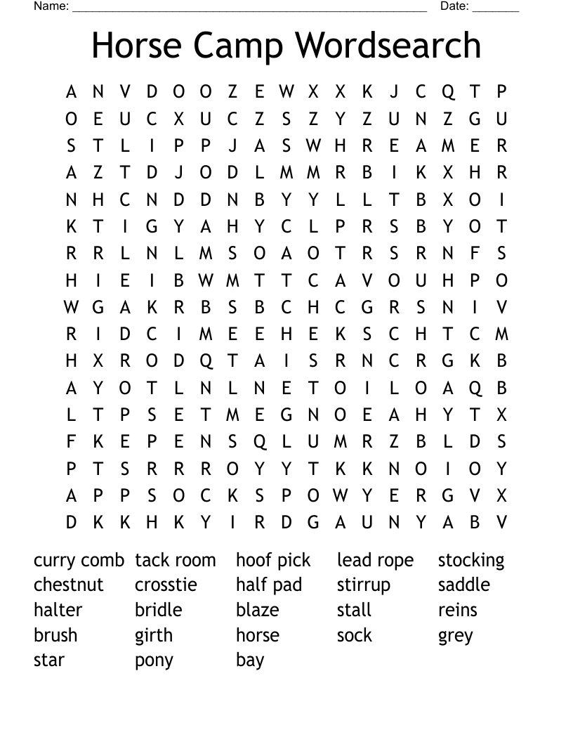Horse Camp Wordsearch