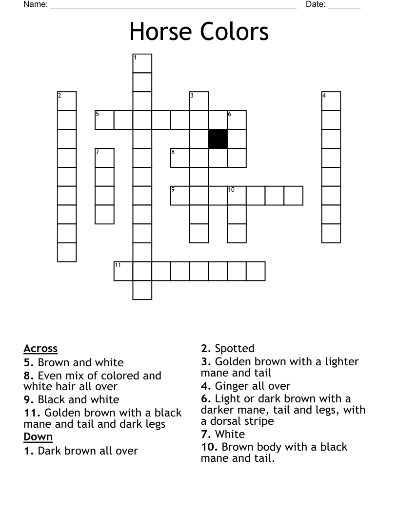 Horse Colors Crossword