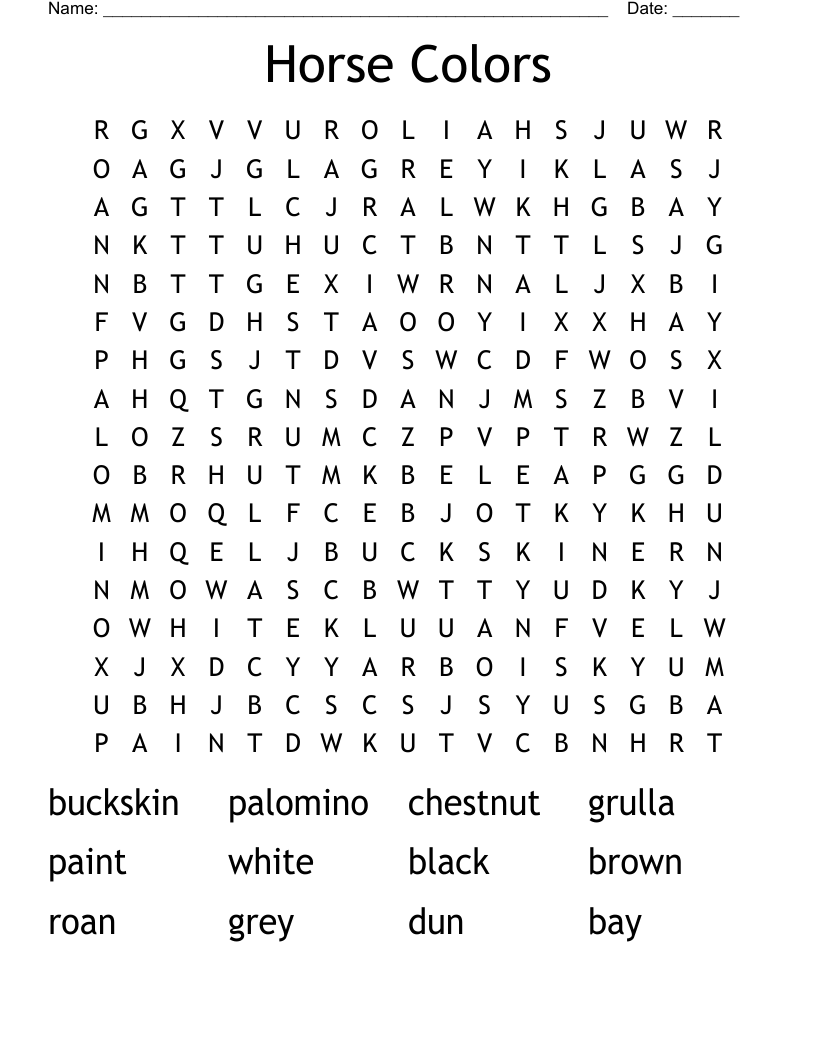 Horse Colors Word Search