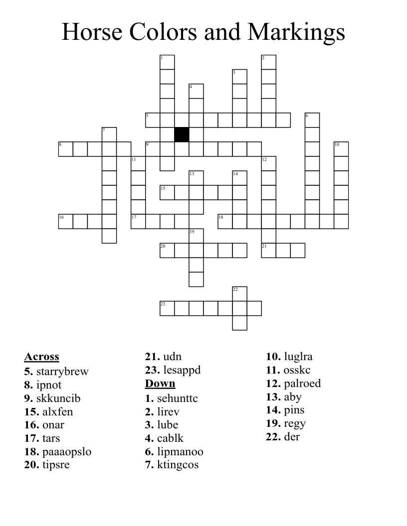 Horse Colors and Markings Crossword