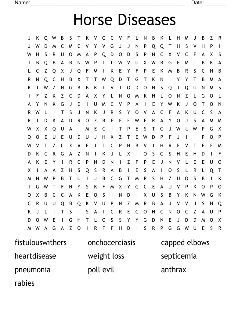 Horse Diseases Word Search