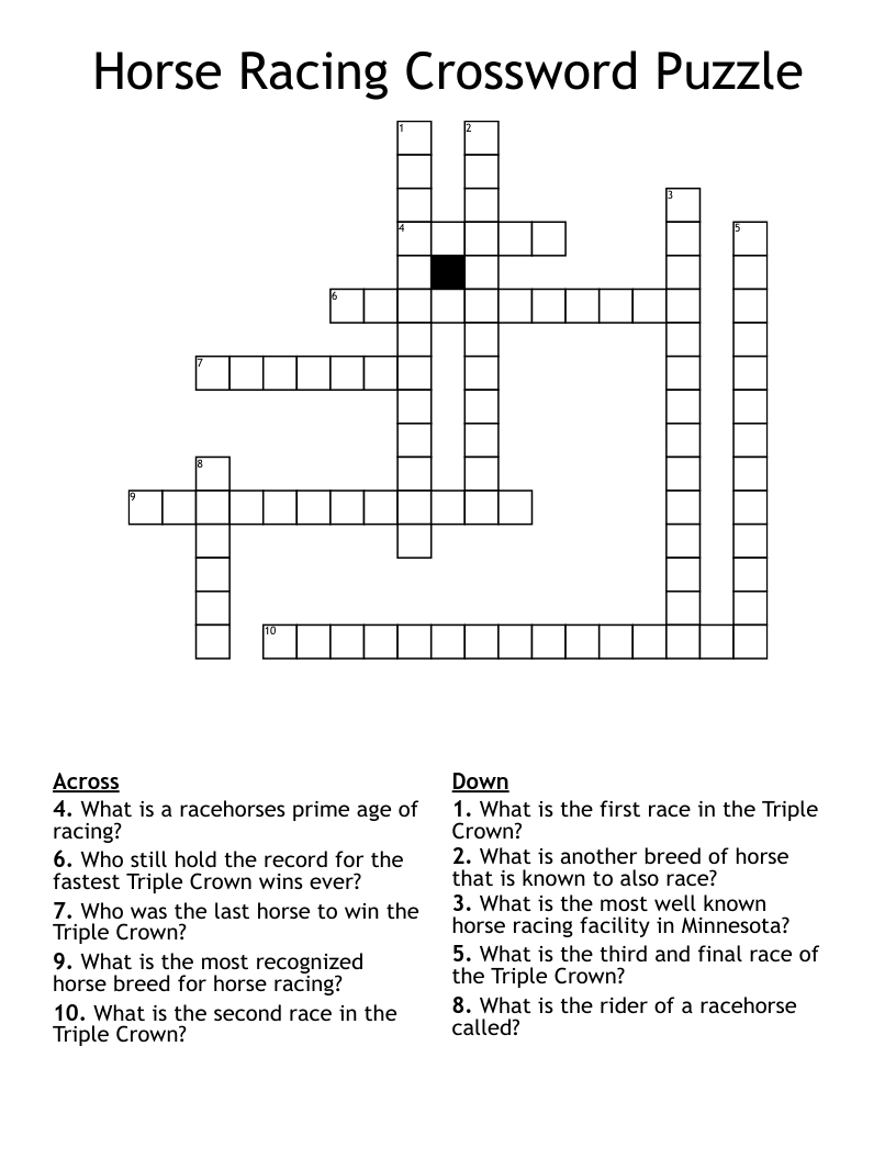 Horse Racing Crossword Puzzle