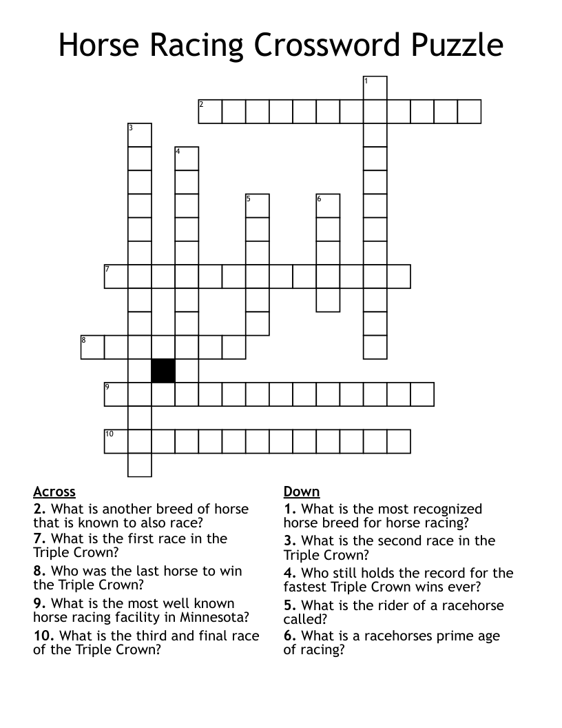 Horse Racing Crossword Puzzle