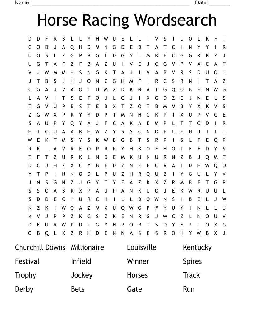 Horse Racing Wordsearch