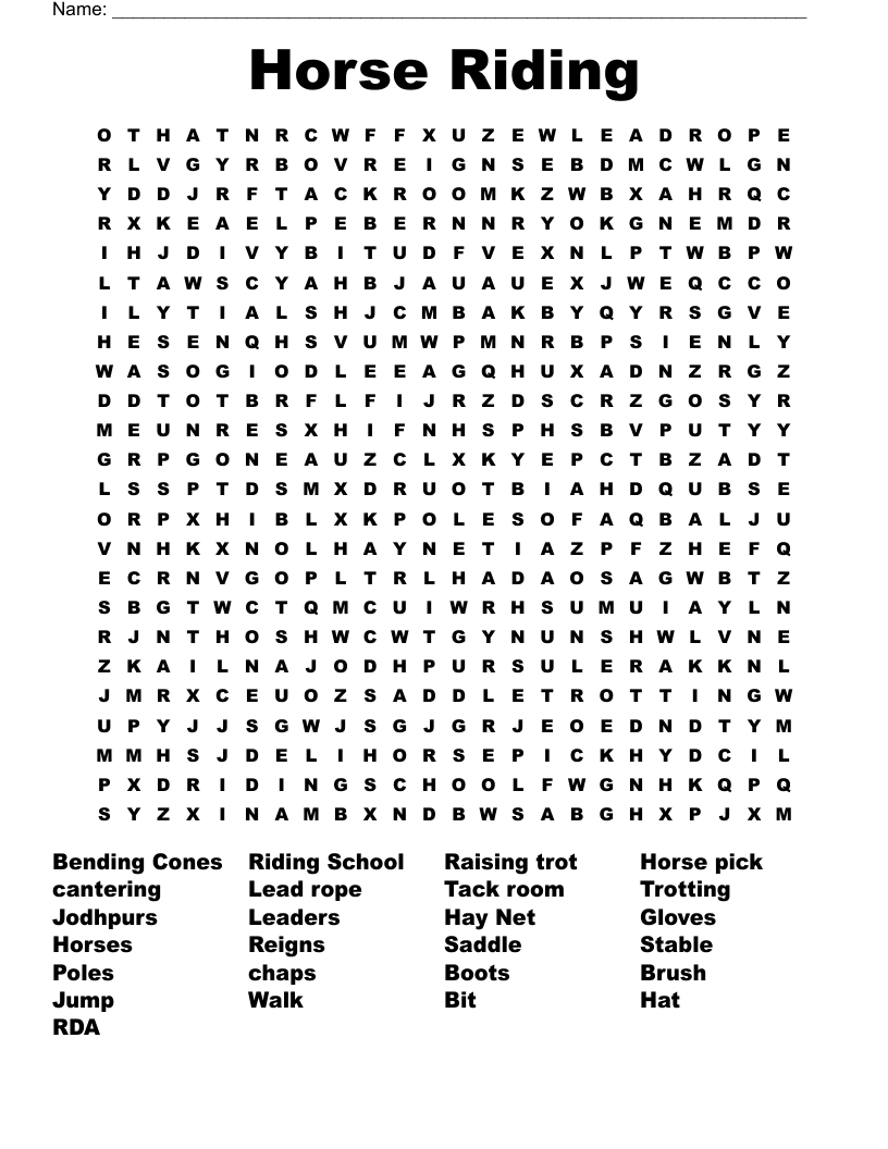 Horse Riding Word Search
