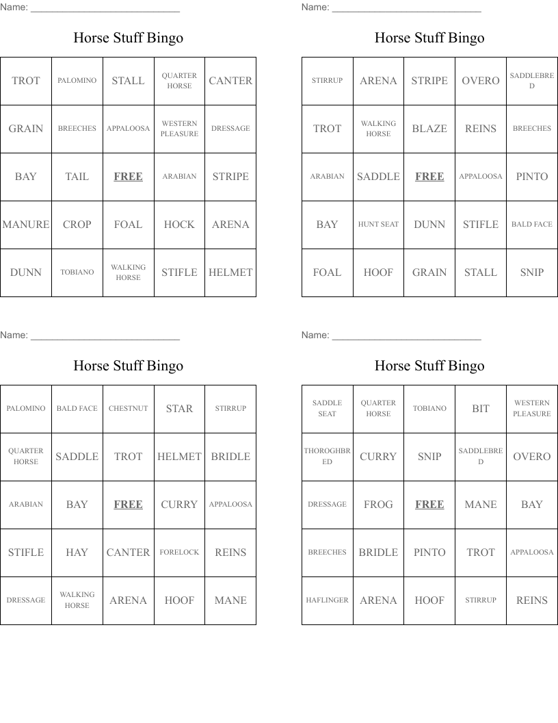 Horse Stuff Bingo