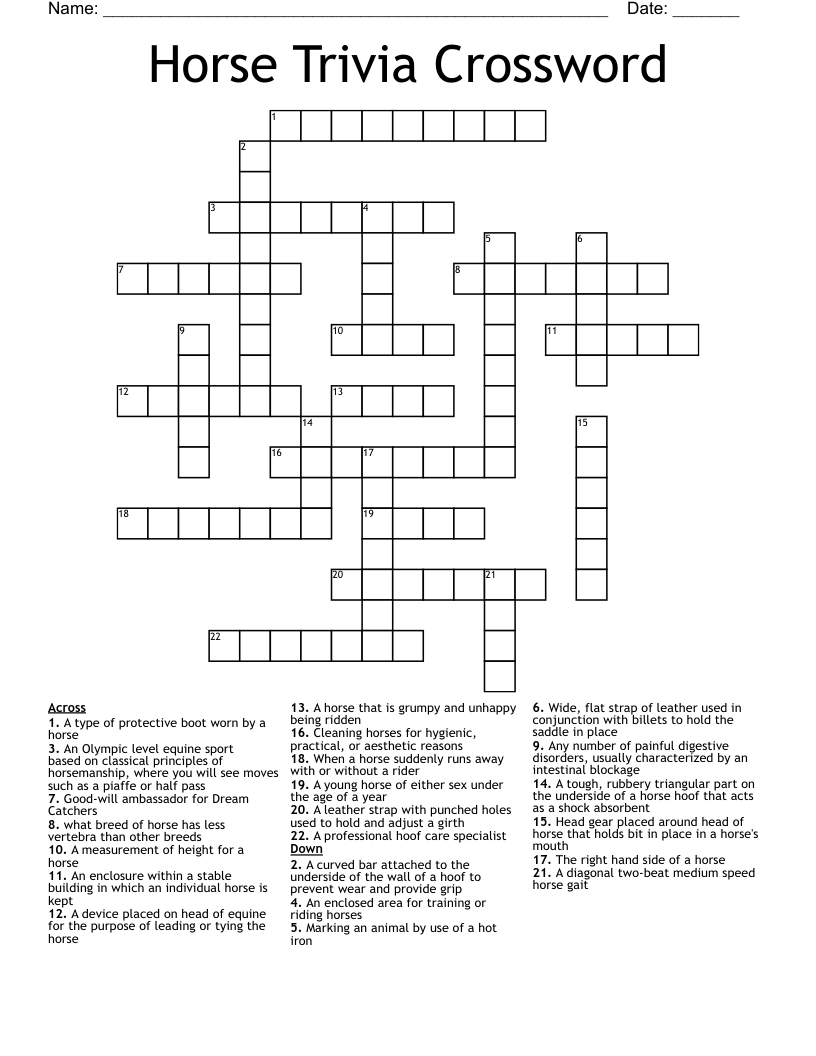 Horse Trivia Crossword