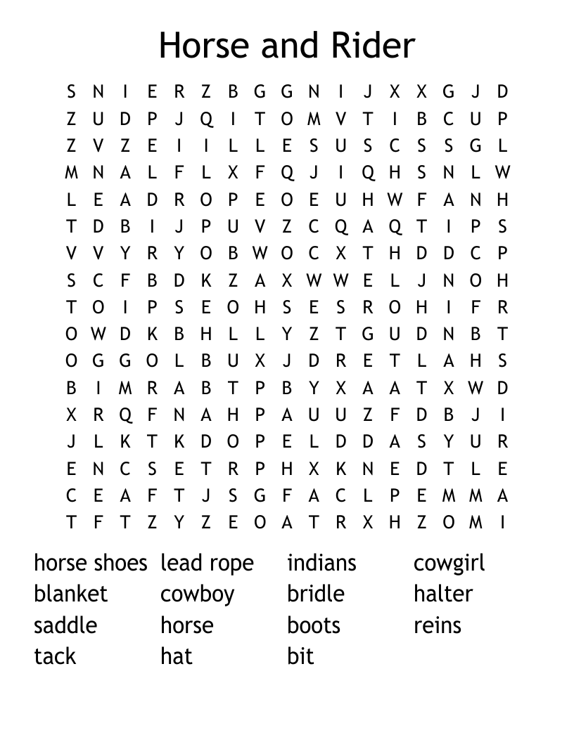 Horse and Rider Word Search