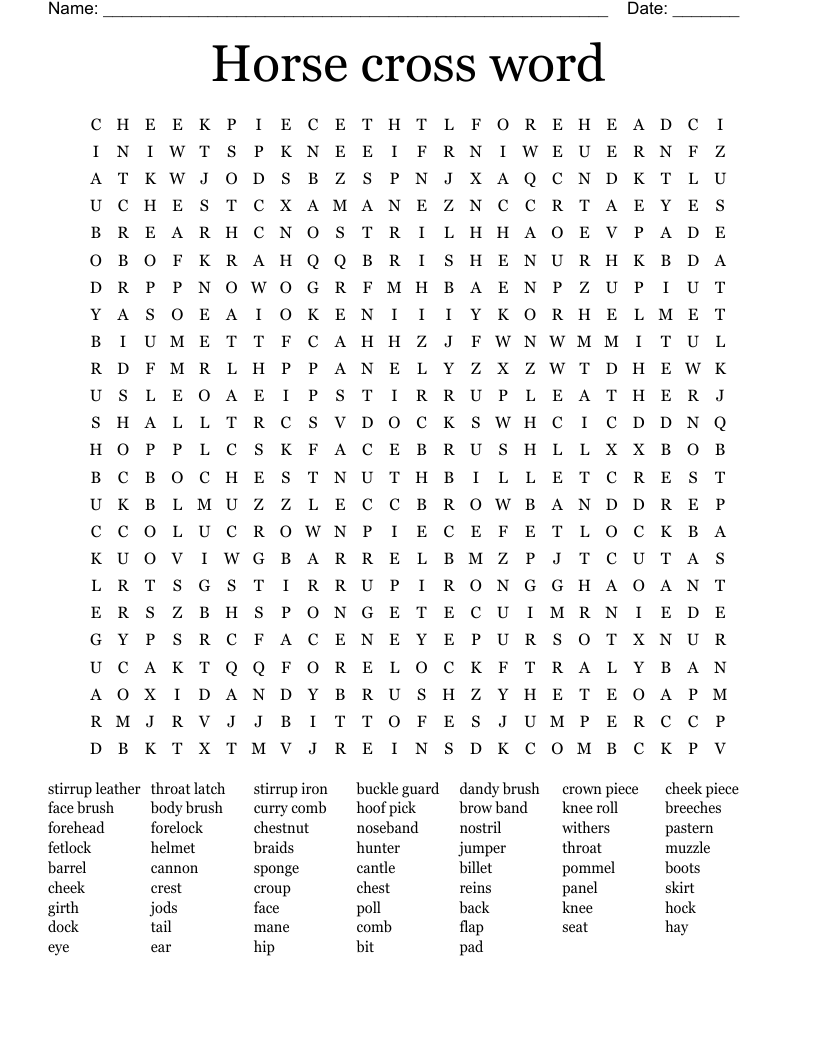 Horse cross word Word Search