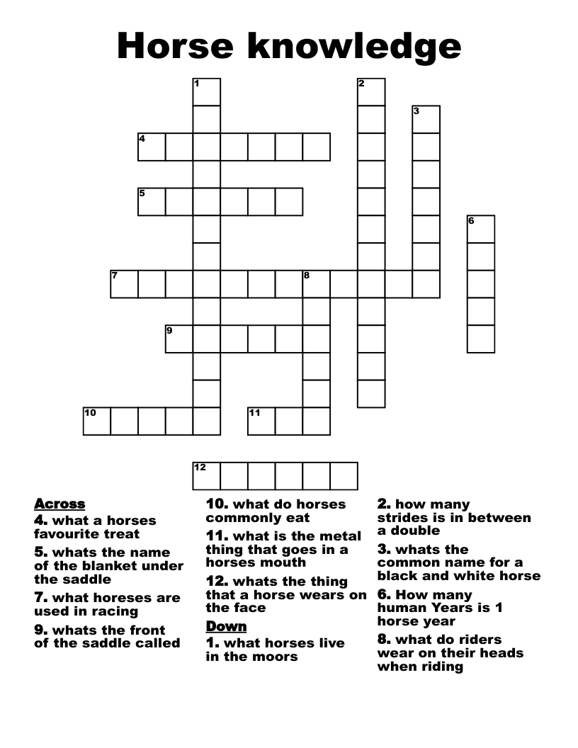 Horse knowledge Crossword