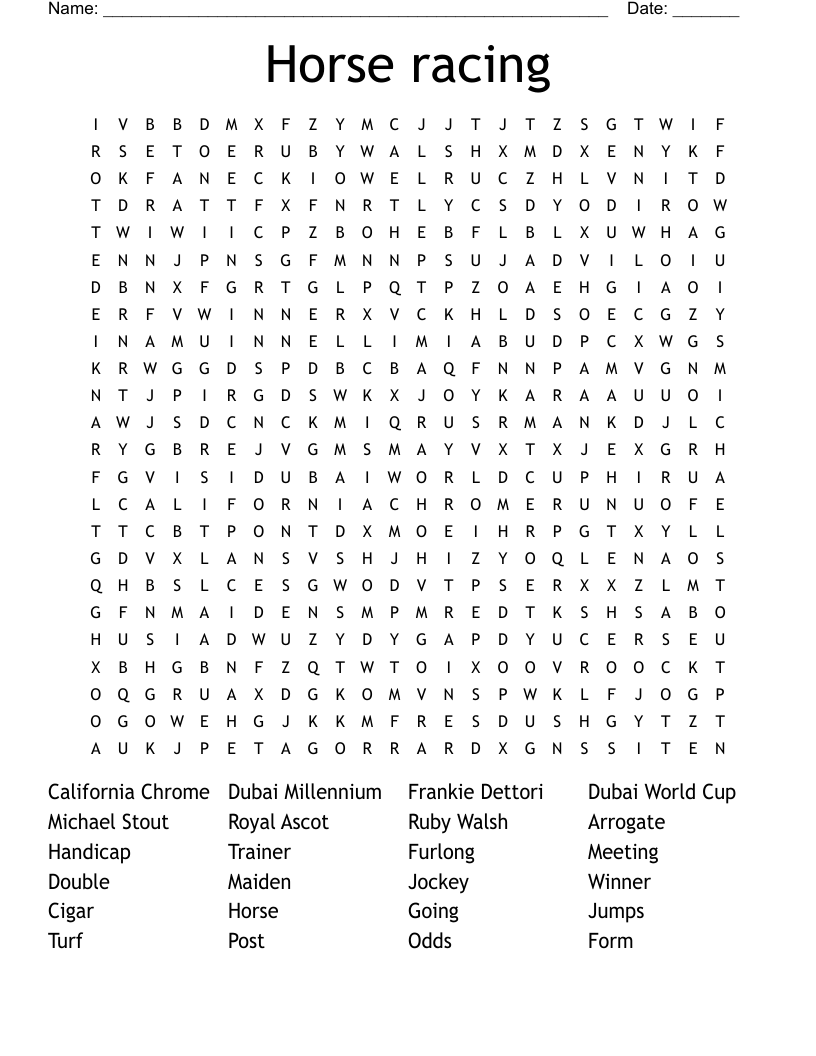 Horse racing  Word Search