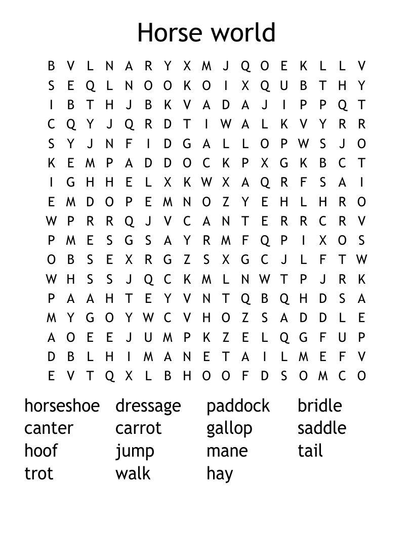 Horse world Word Search