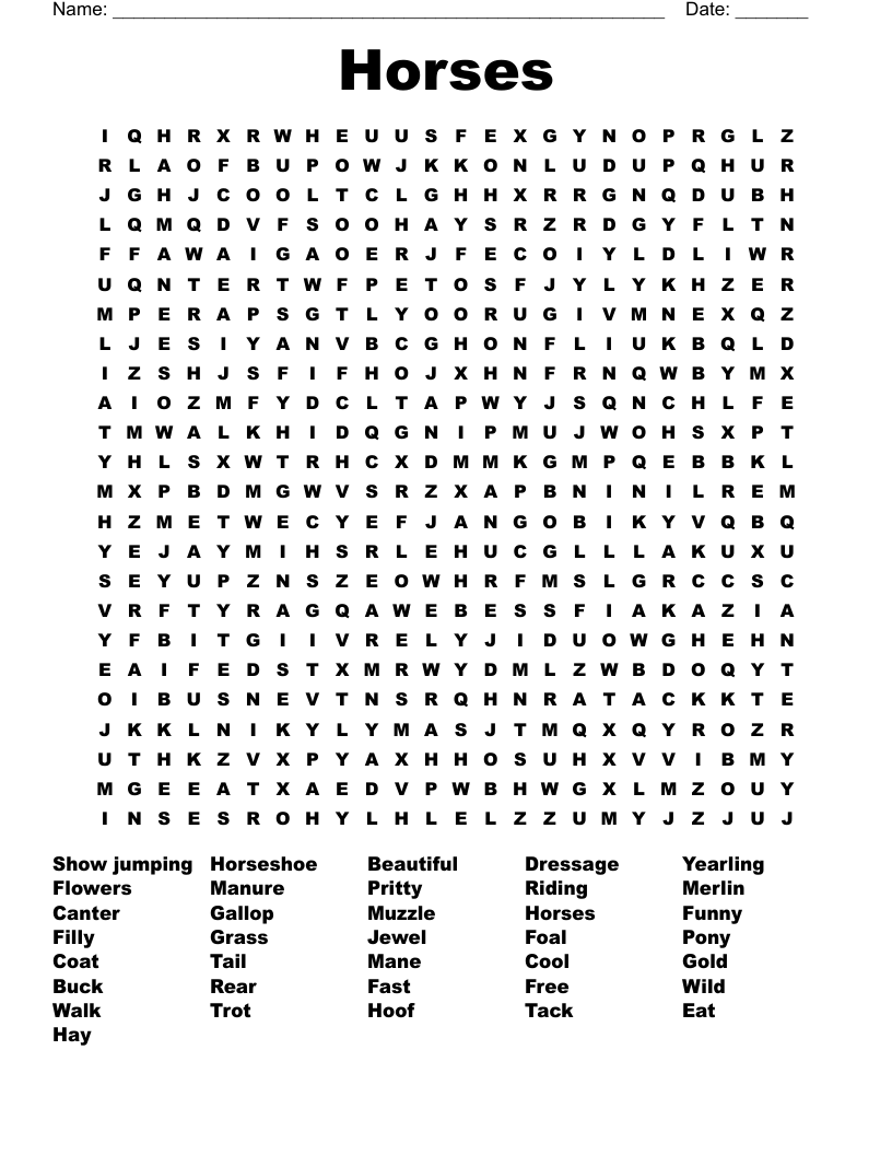 Horses Word Search