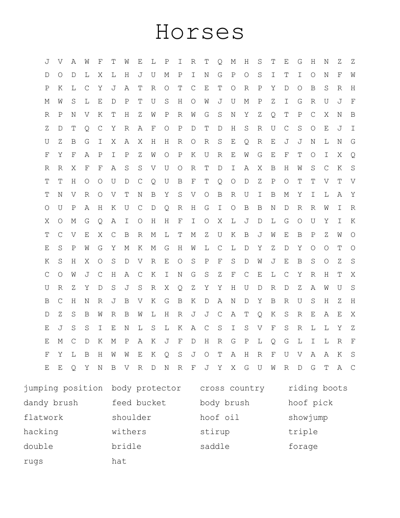 Horses Word Search