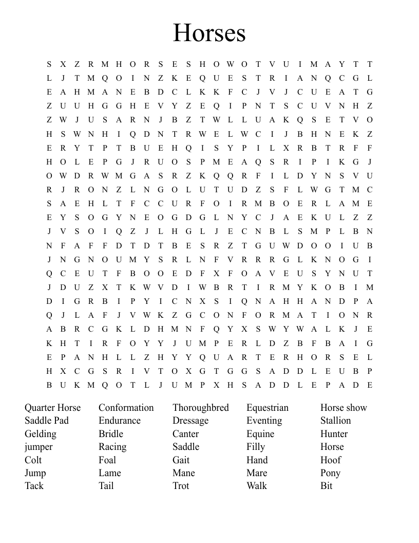 Horses Word Search