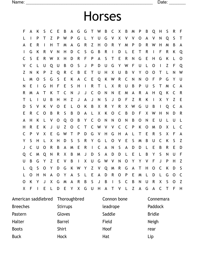 Horses Word Search