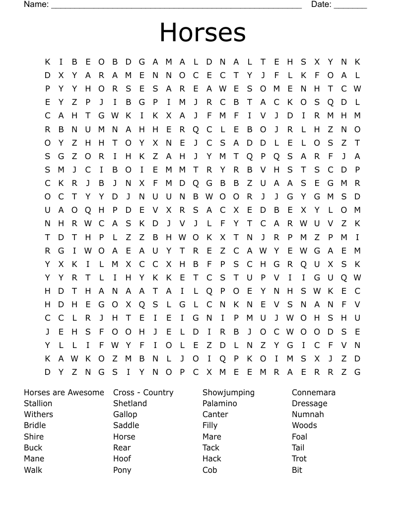 Horses Word Search