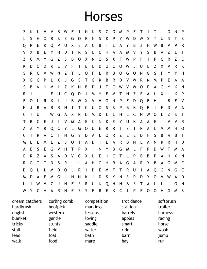 Horses Word Search