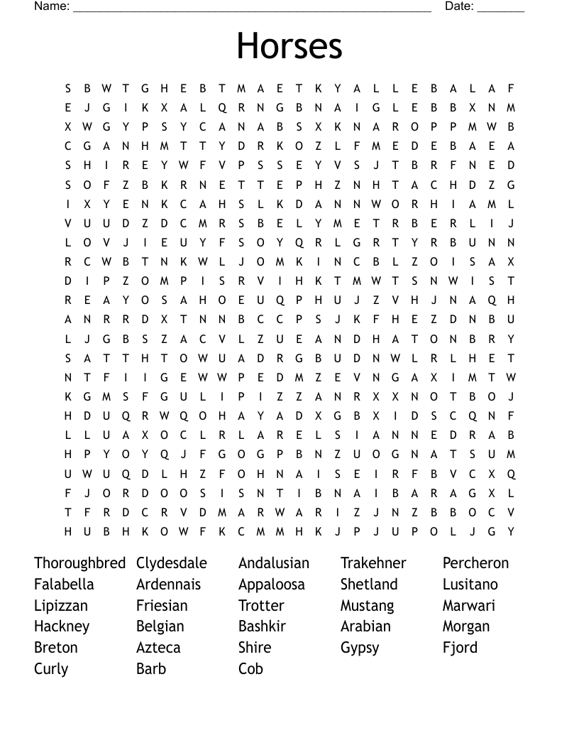 Horses Word Search
