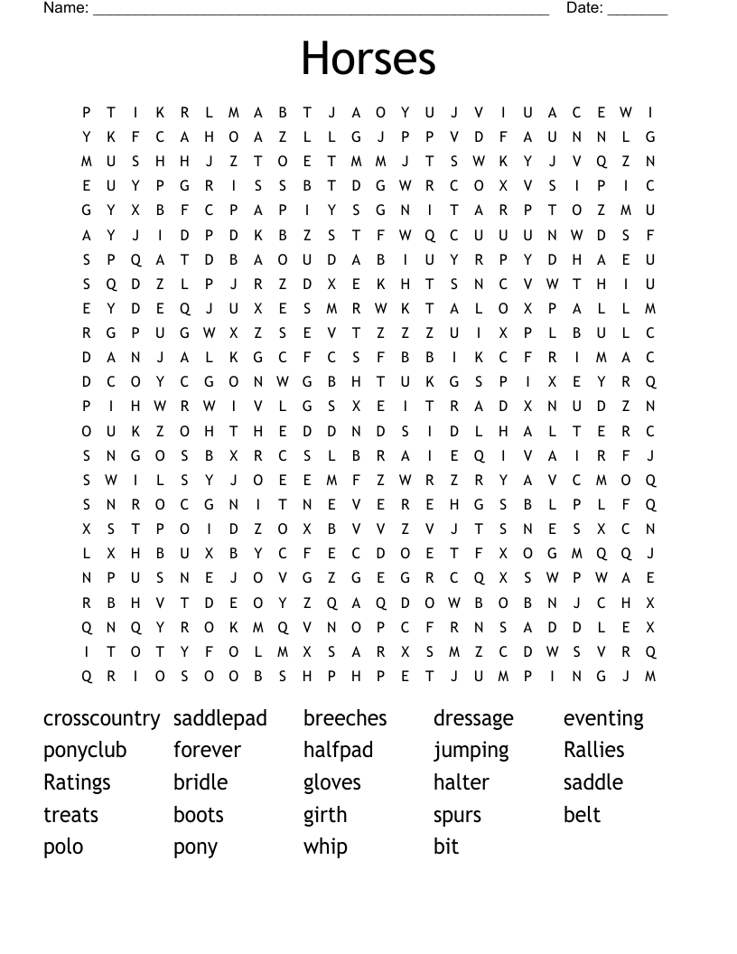 Horses Word Search